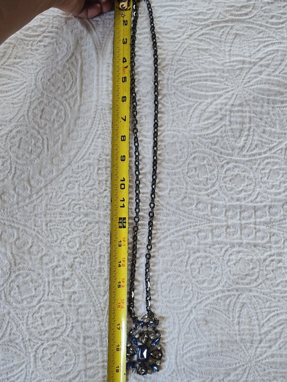 Statement Blue and Gunmetal Crystal Pendant Necklace